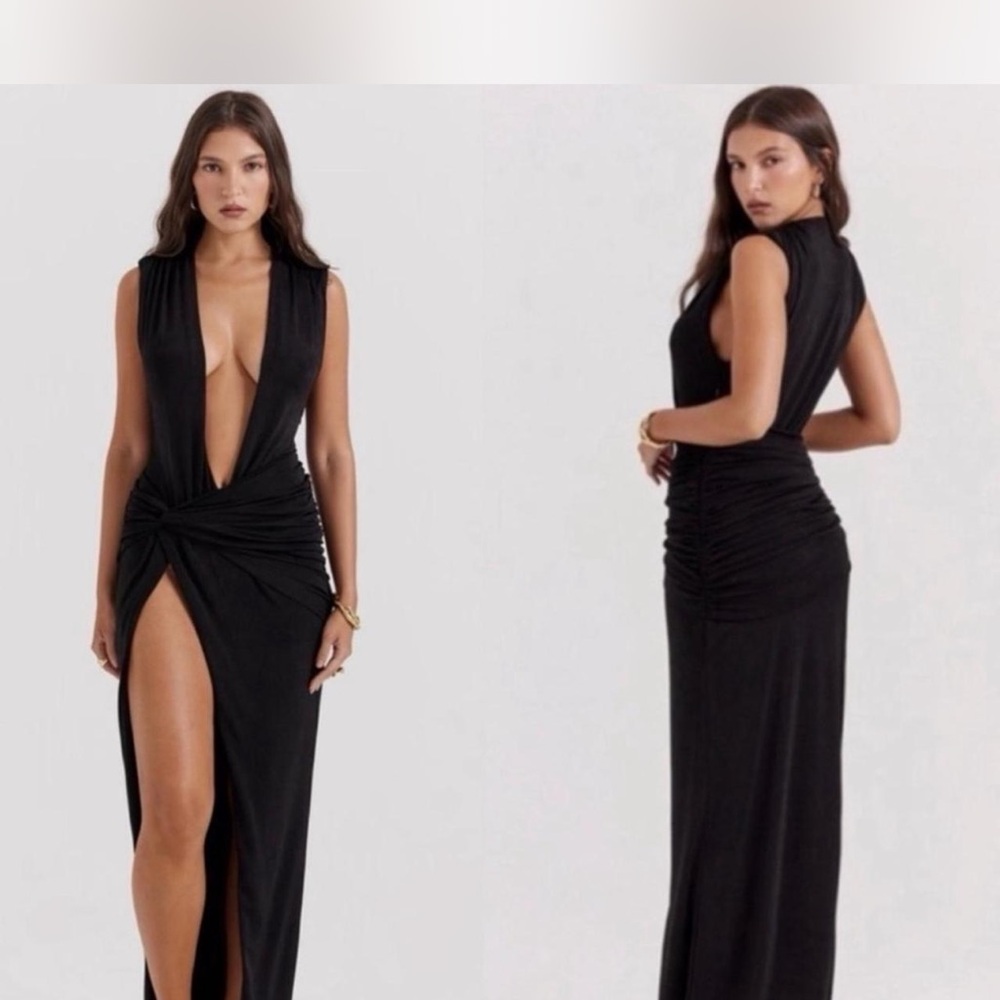 House of CB Black Plunge Twist Maxi Dress